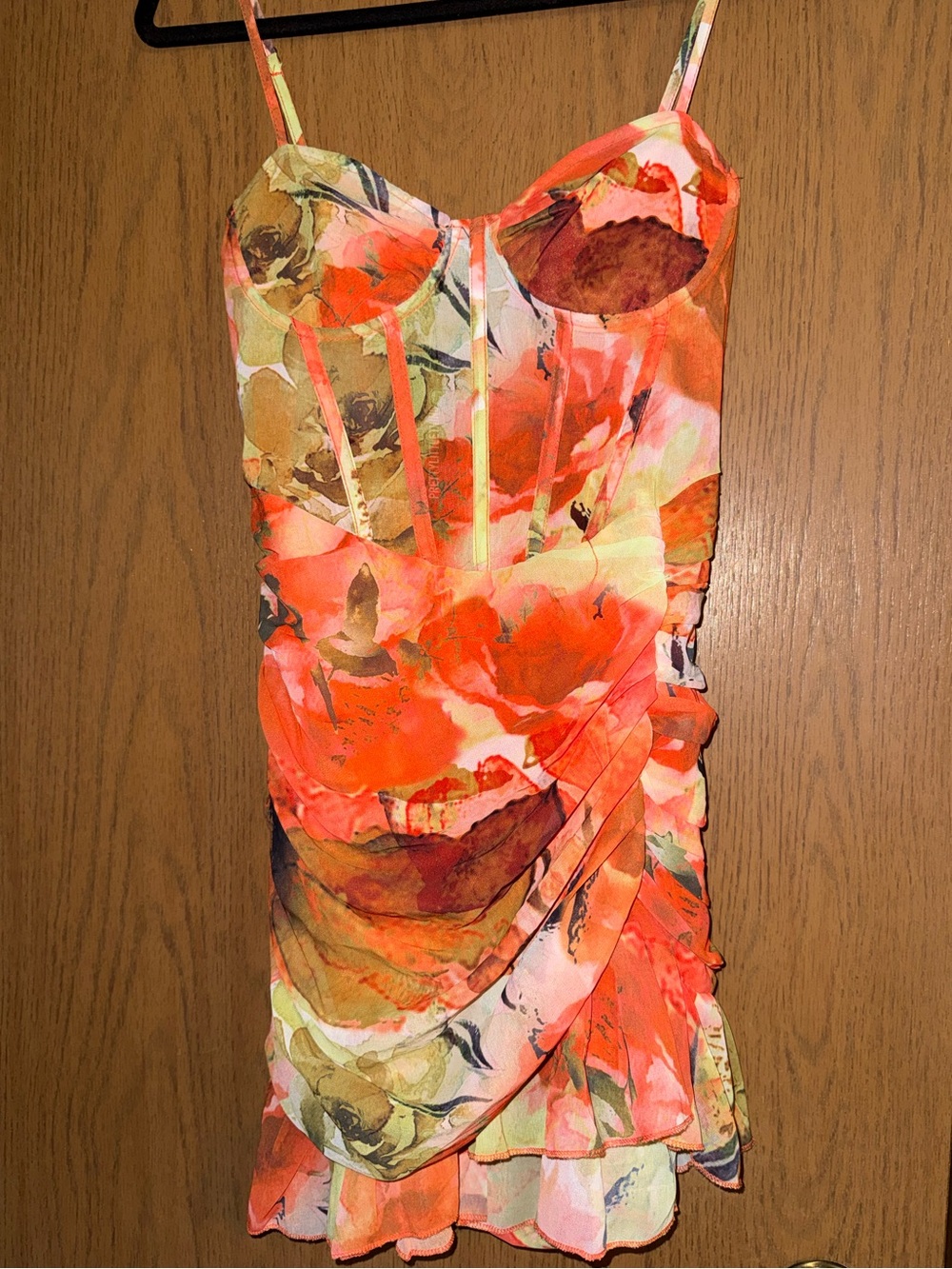 PrettyLittleThing Orange Floral Ruched Mini Dress